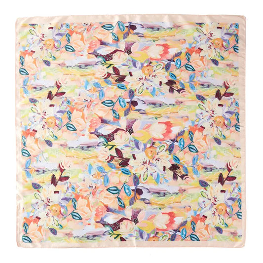 Floral Printed Square Silky Satin Scarf