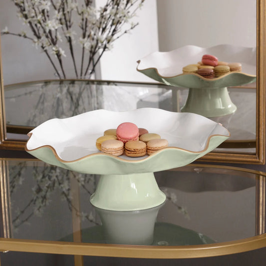 Carola Pedestal Cake Plate - Pistachio & White