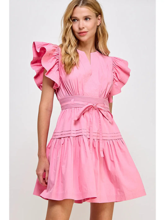 Flutter Sleeve Poplin Mini Dress