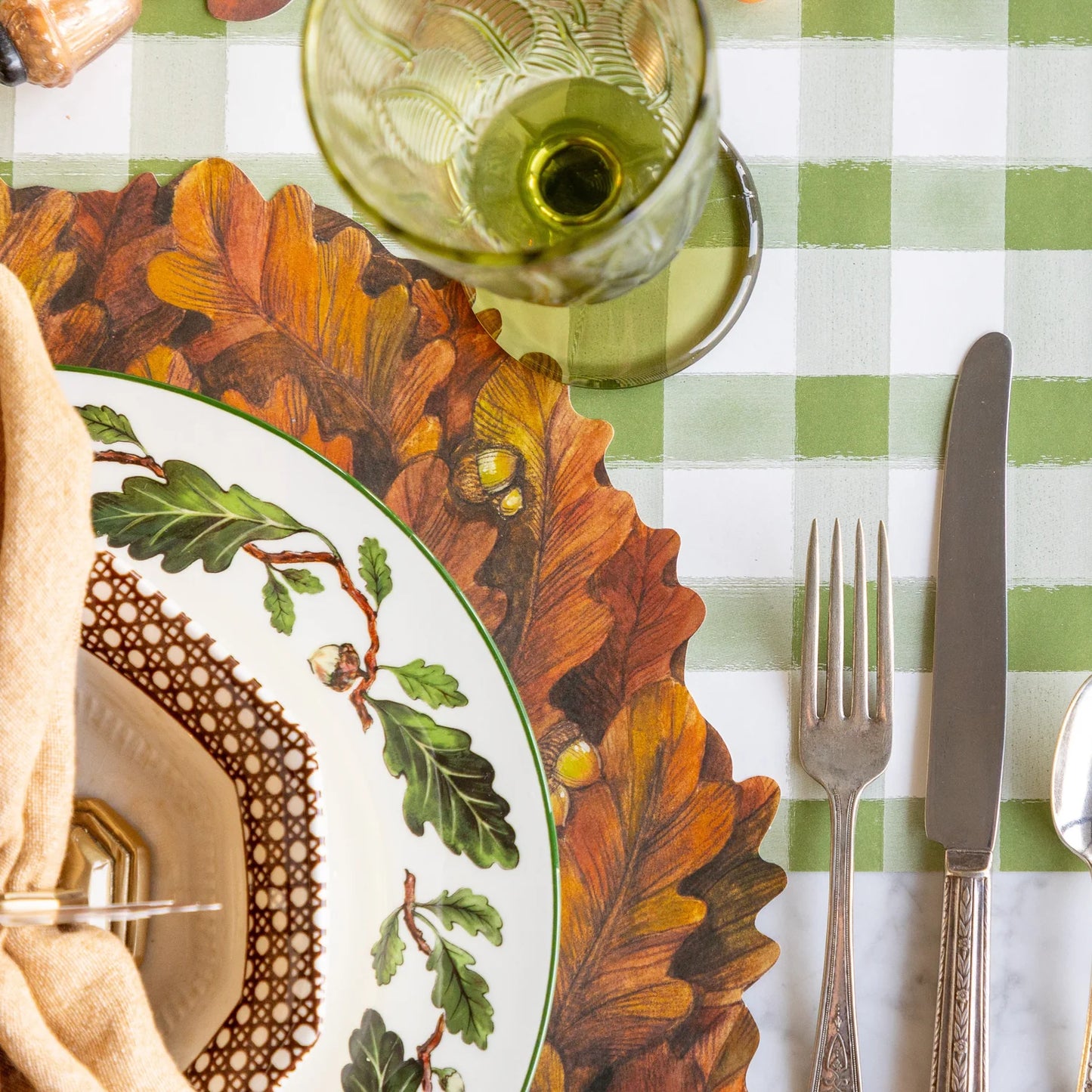 Moss Painted Check Table Runner