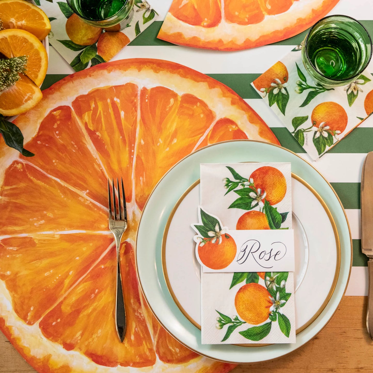 Dark Green Classic Stripe Table Runner