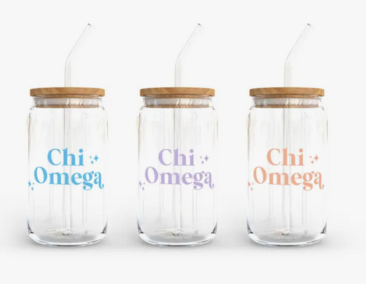 Sorority Stellar Stars Glass Cup w/ Lid & Straw