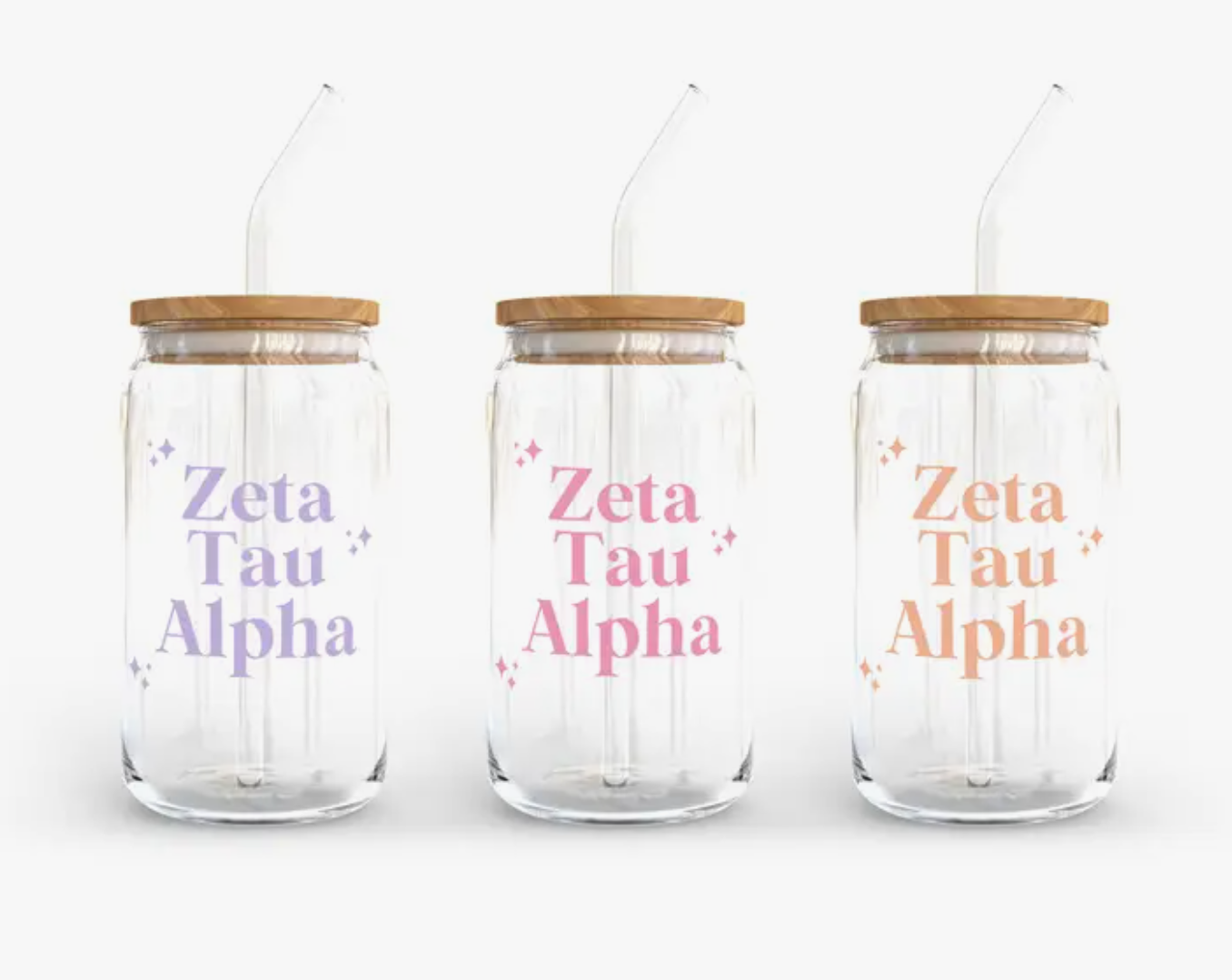 Sorority Stellar Stars Glass Cup w/ Lid & Straw