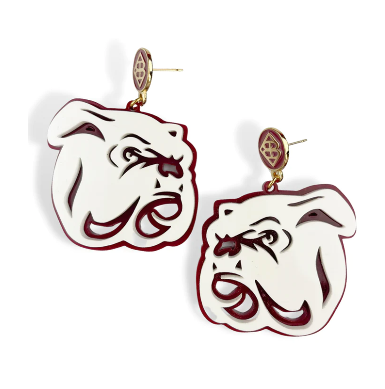 White Bulldog Logo Earrings