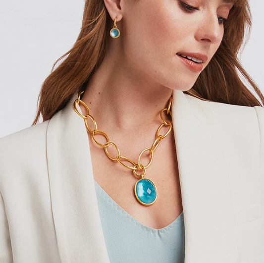 Fleur-de-Lis Statement Necklace - Iridescent Bahamian Blue