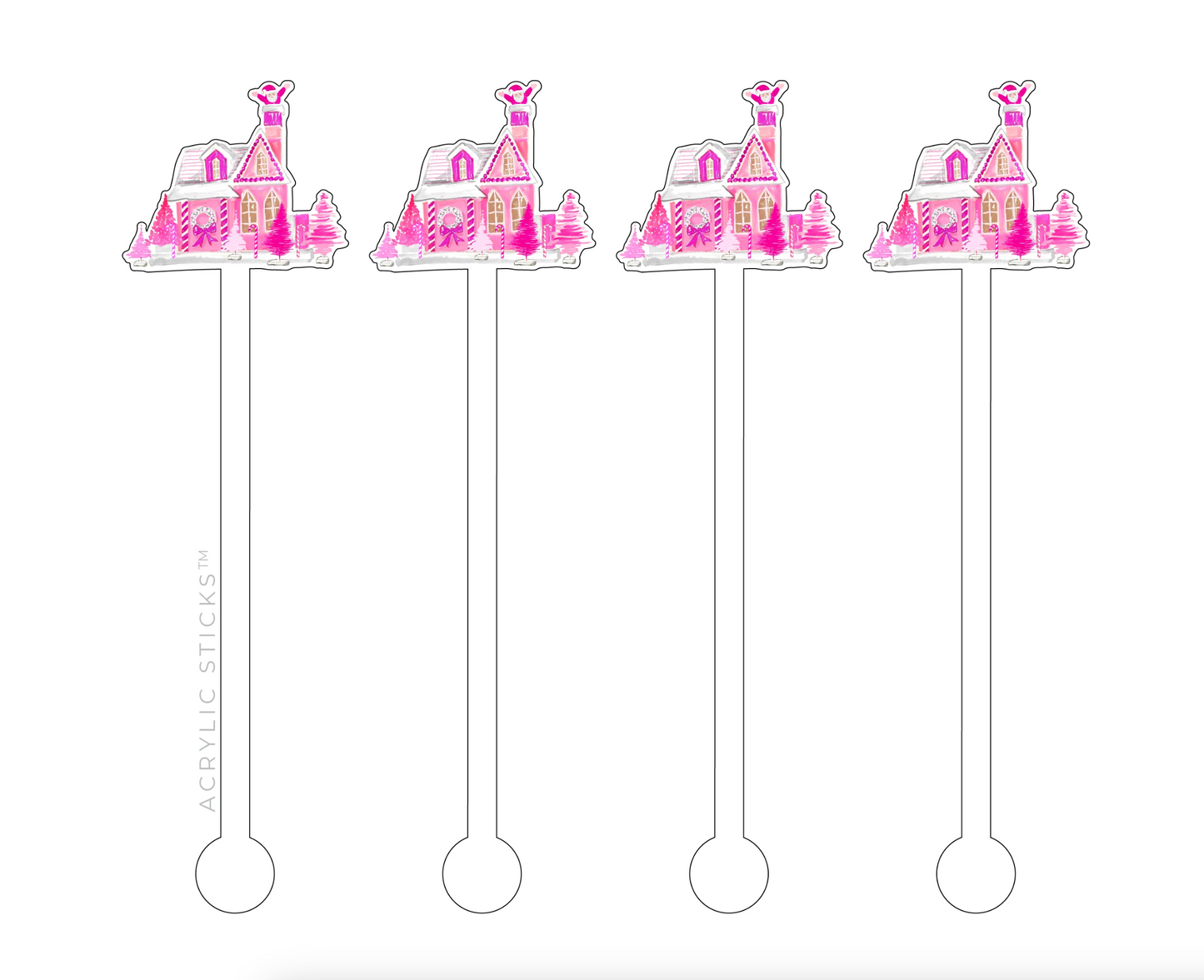 Pink Christmas Gingerbread House Acrylic Stir Sticks