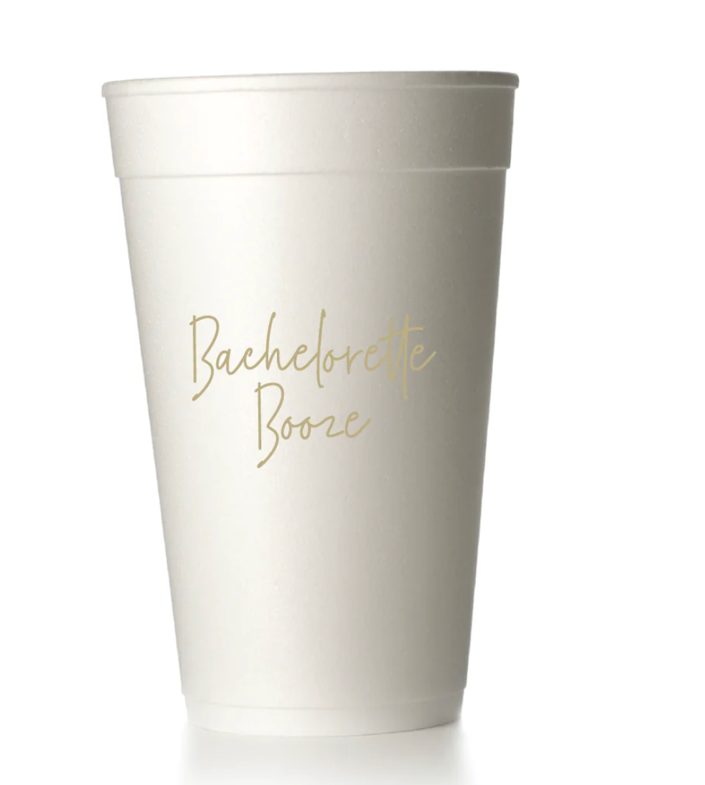 Bachelorette Booze Gold Styrofoam Cups
