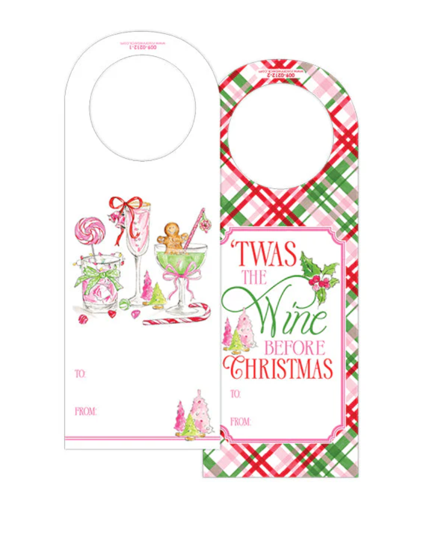 Twas The Wine Before Christmas Red Plaid Wine Tag