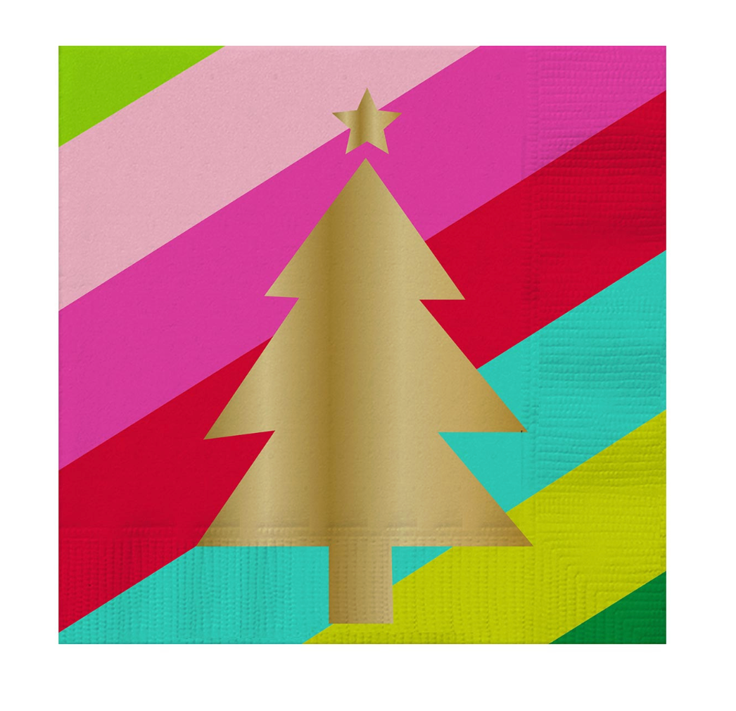 Colorful Gold Christmas Tree Beverage Napkins