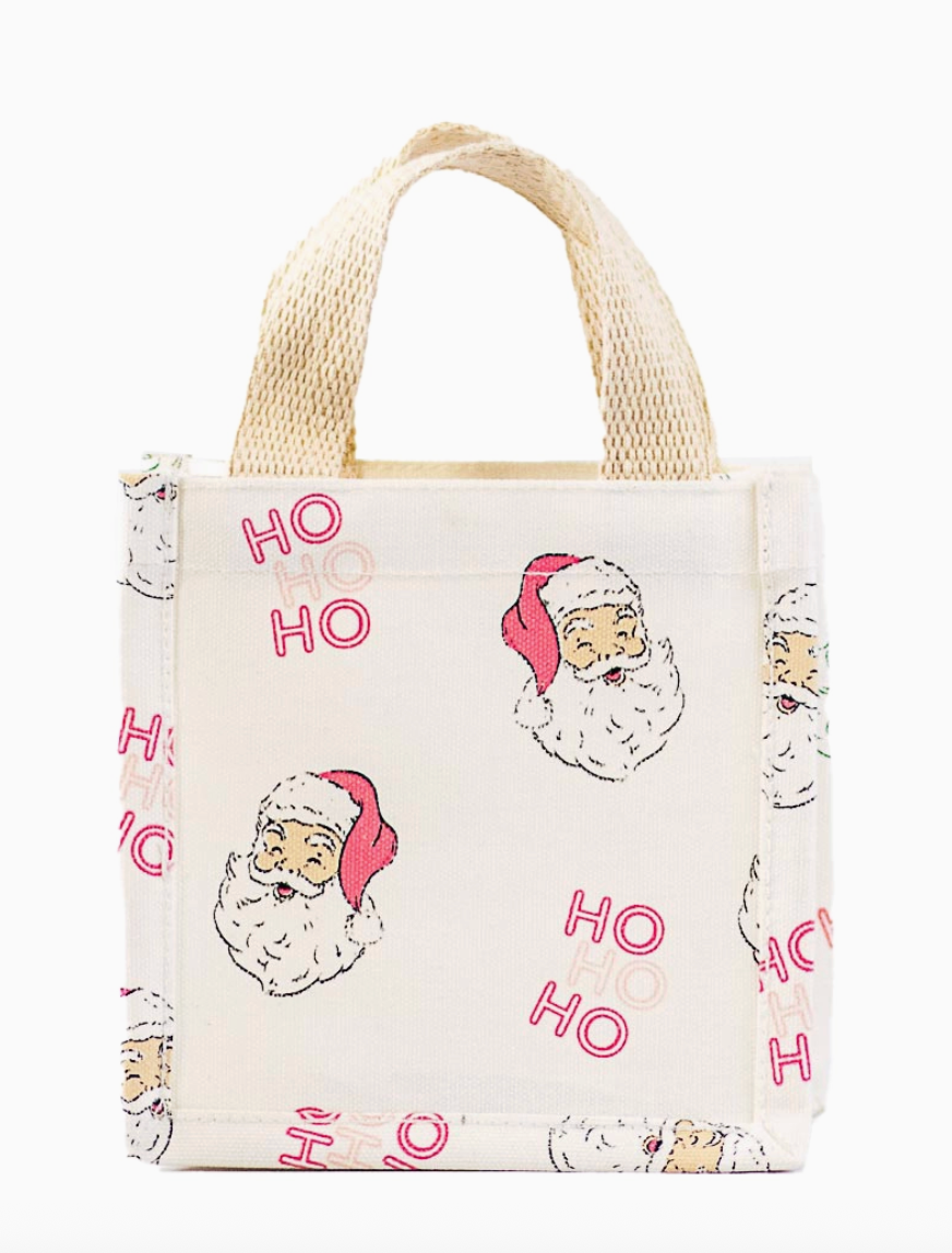 Hohoho Santa Mini Gift Tote White/Pink 6x6x4