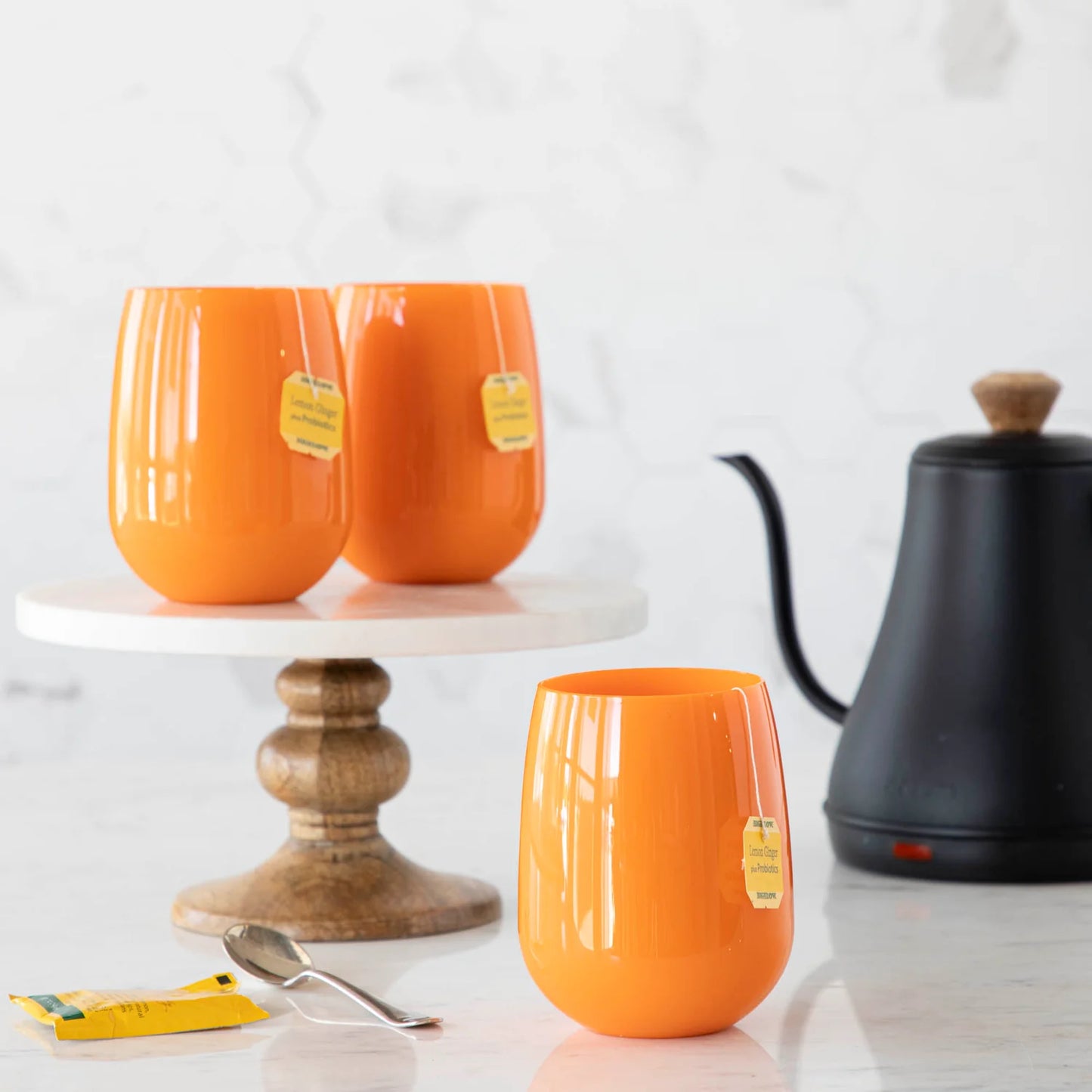 Orange Stemless Wine Glass