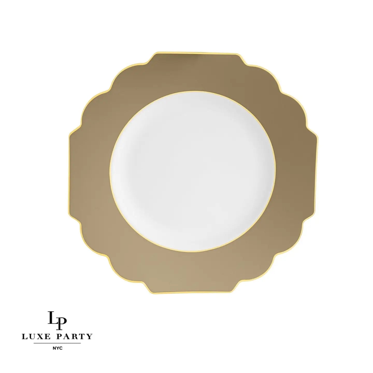 Scalloped Gold w/ White Plastic Dinner Plates