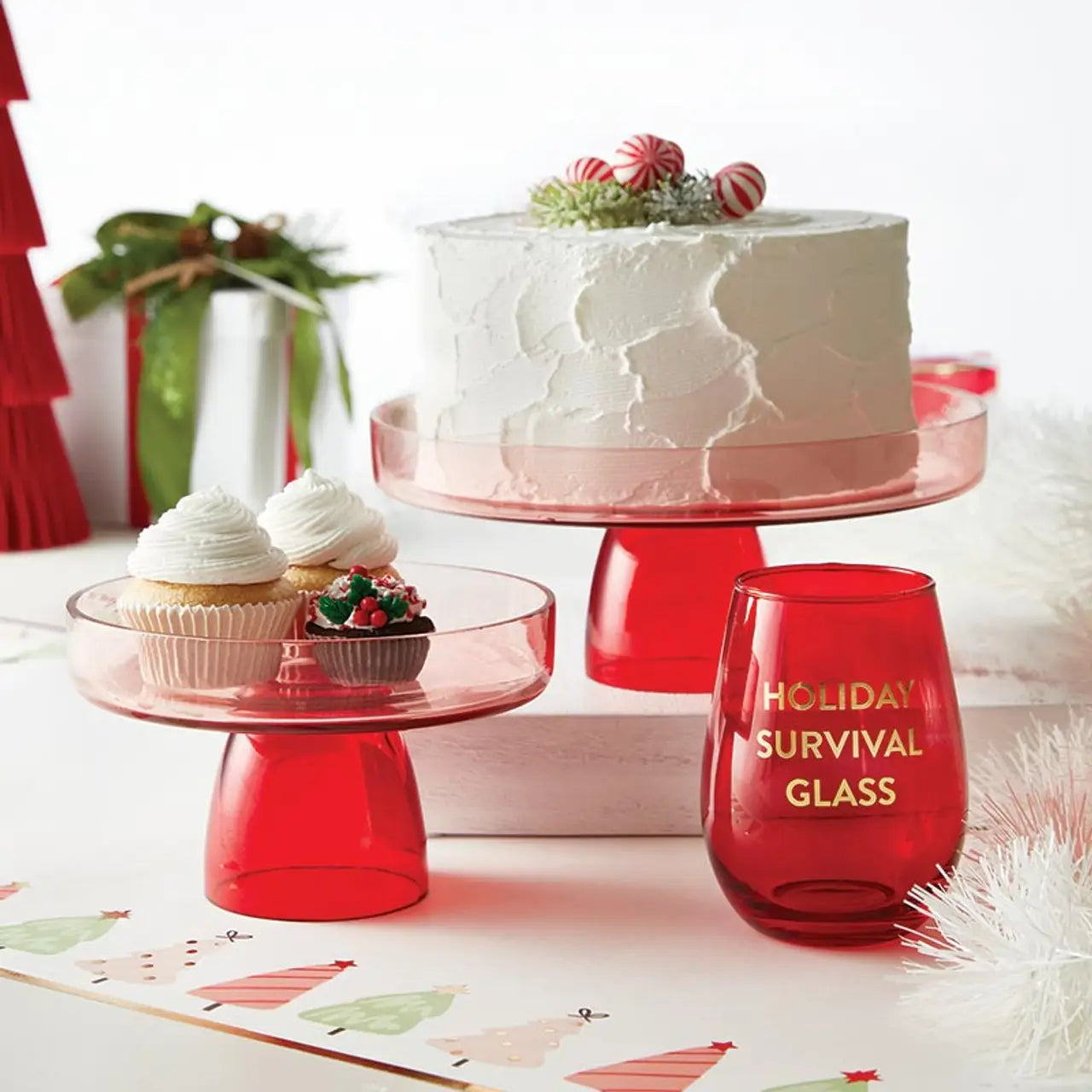 Red/Pink Glass Cake Stand