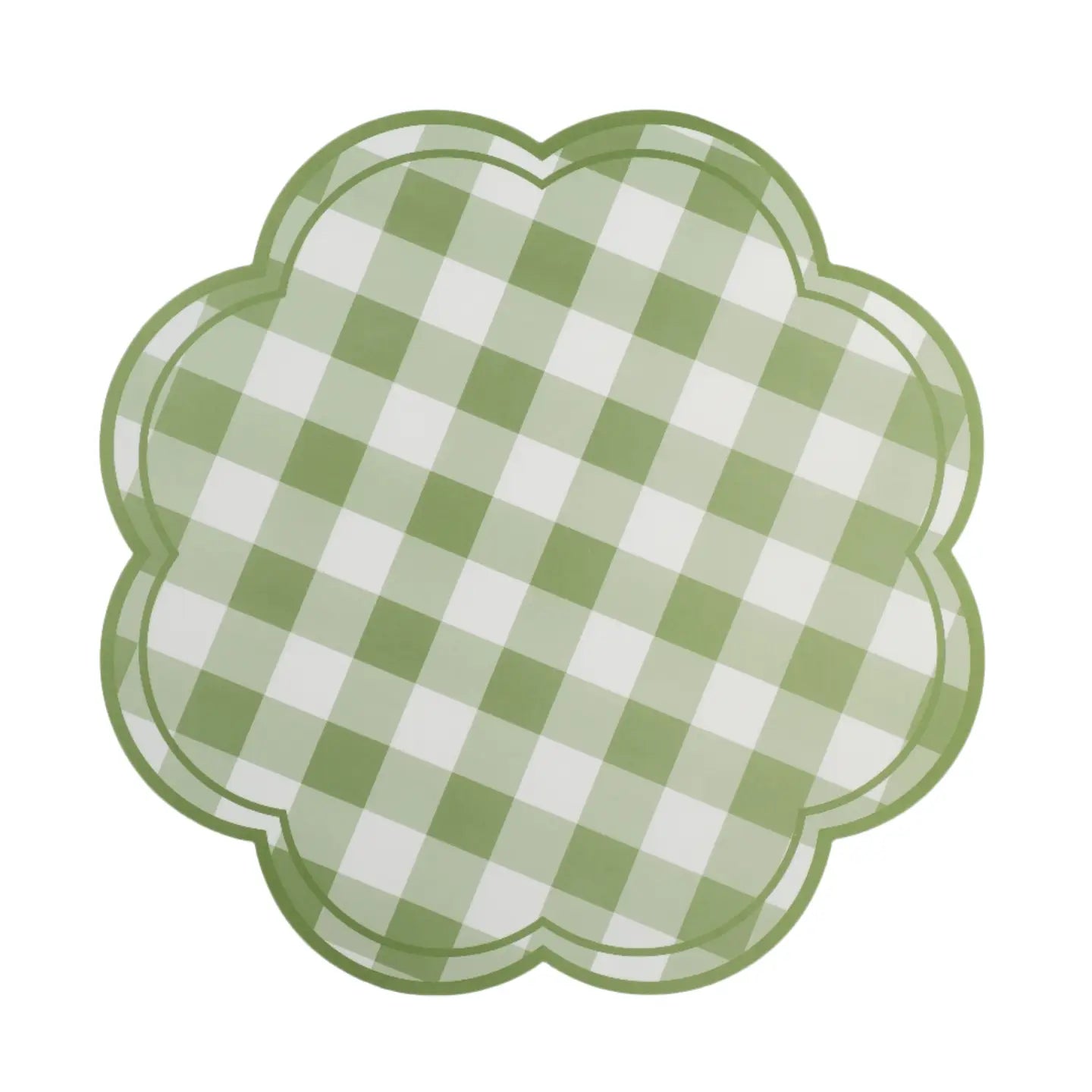 Green Gingham Soft Scalloped Placemats