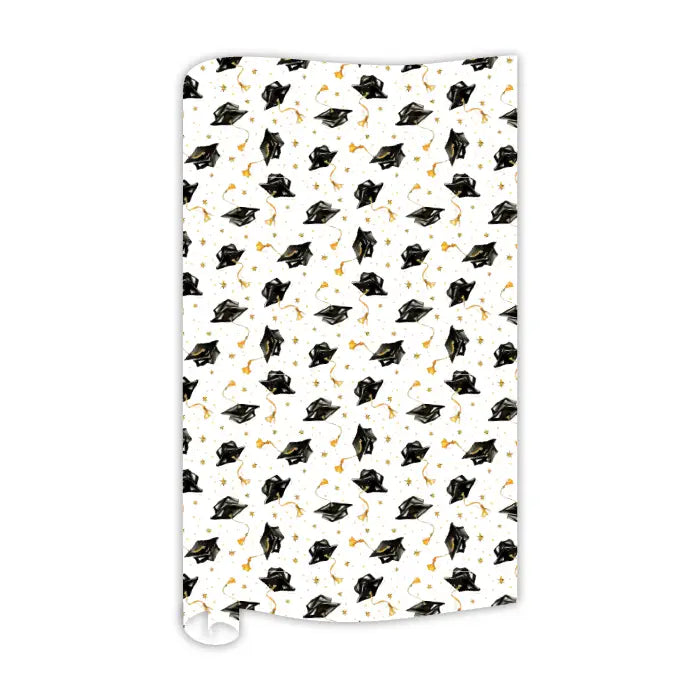Grad Caps and Gold Stars Wrapping Paper