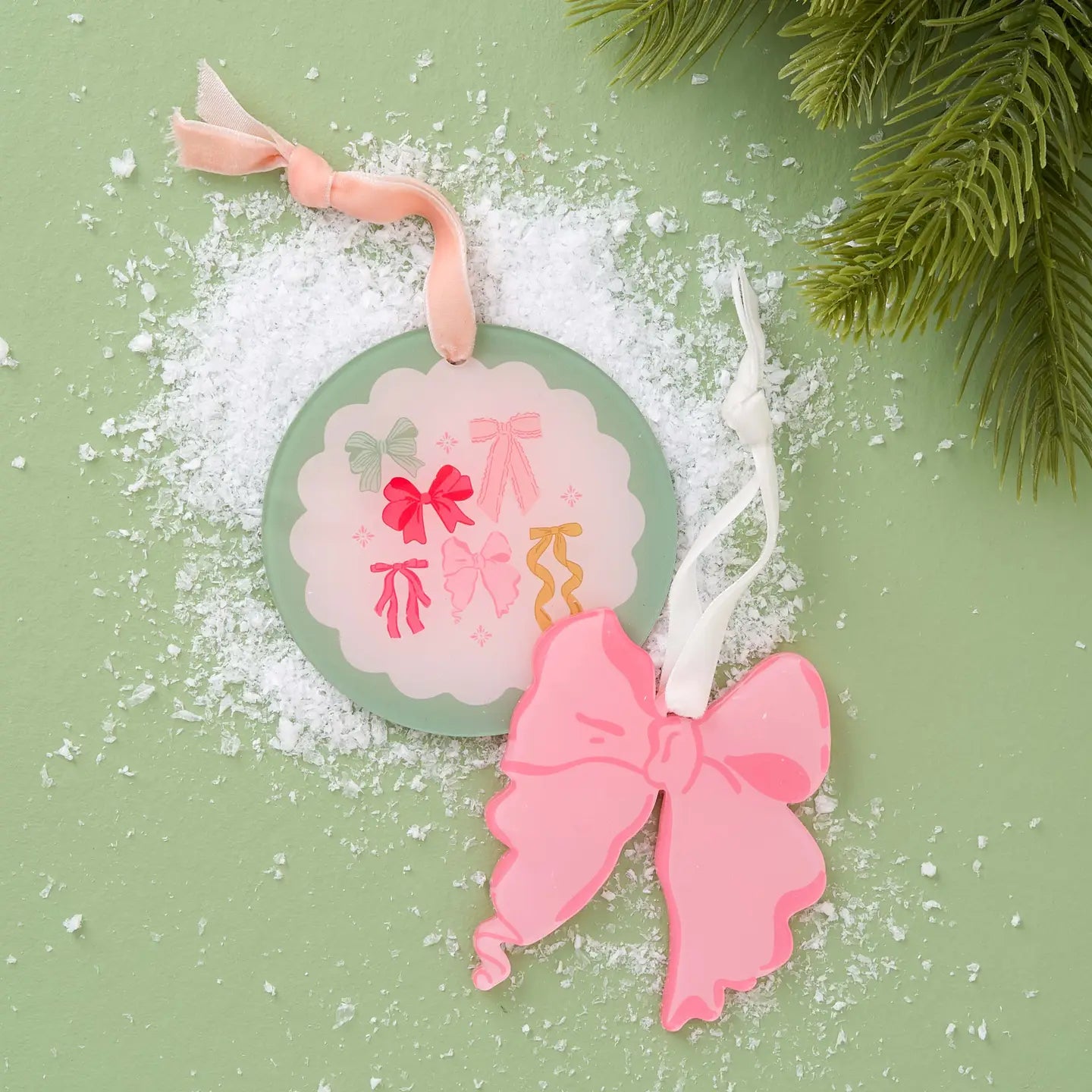 Pink Bow Shape Tree Ornament
