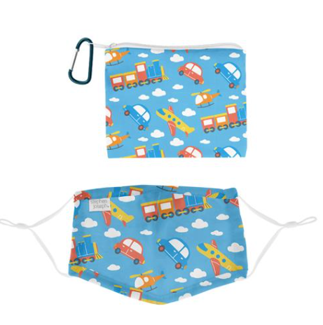 Adjustable Kids Mask with Pouch - Trains/Plains