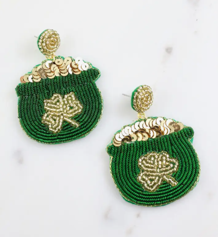 Patrick's Pot of Gold Beaded Earrings
