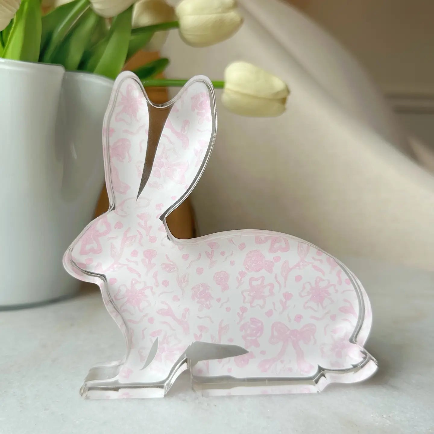 Easter Acrylic Bunny Block - Pink Chinoiserie Pattern