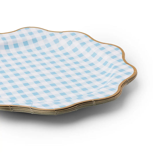 Elegant Sky Blue Gingham Dinner Plates