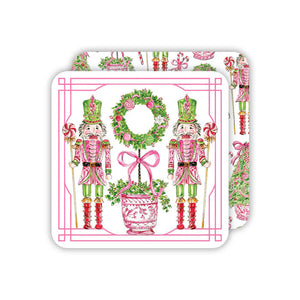 Pink Peppermint Nutcrackers Square Coasters