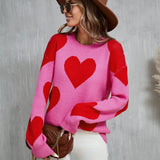 Valentine's Day Jacquard Pullover Sweater - Red