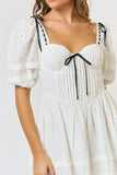 Puff Sleeve Bow Detail Babydoll Dress