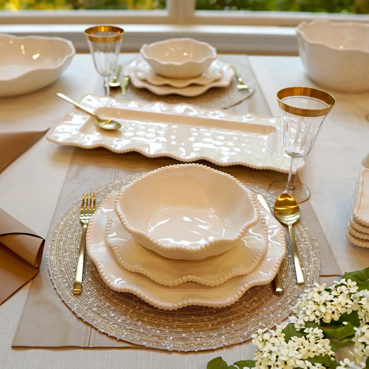 Perlette Cream Rectangular Platter