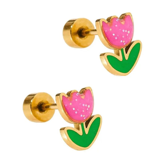 Screwback Stud Earrings - Tulip Pink