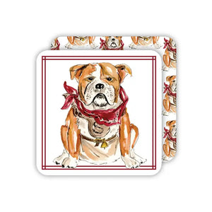 Handpainted Maroon & Gray Bulldog Square Coasters