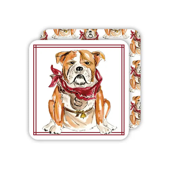 Handpainted Maroon & Gray Bulldog Square Coasters