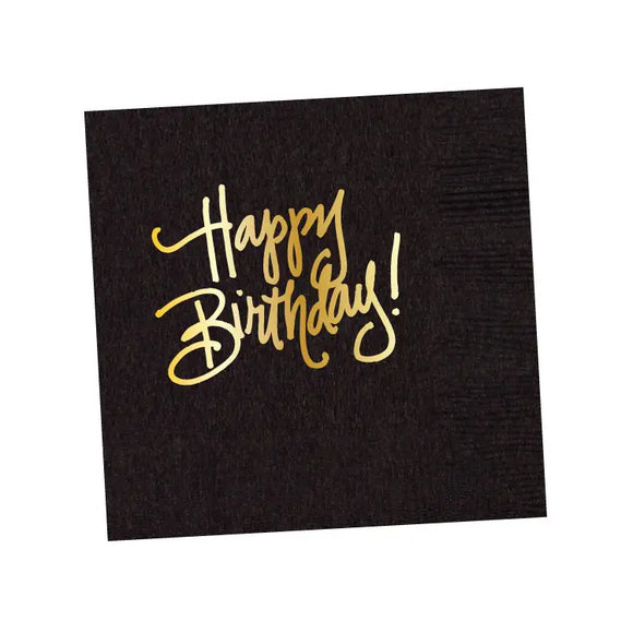 Black Happy Birthday Beverage Napkins