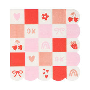 Valentine Check Scalloped Beverage Napkins