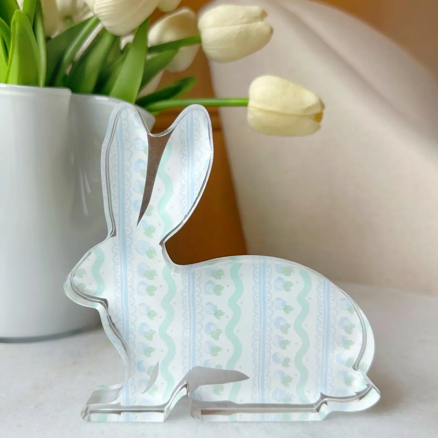 Easter Acrylic Bunny Block - Blue Spring Pattern