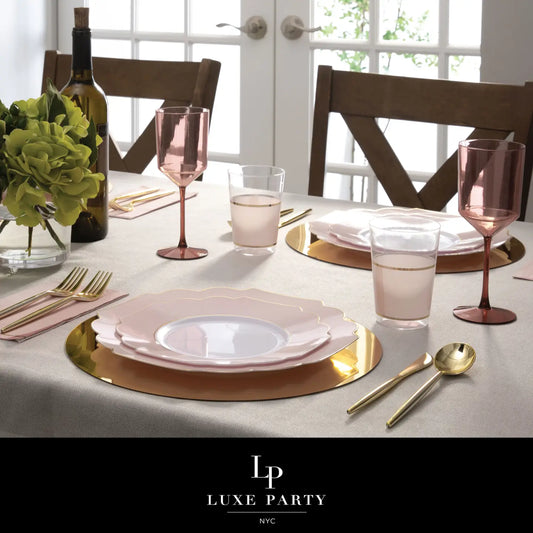 Scalloped Blush w/ Gold Plastic Dinner Plates