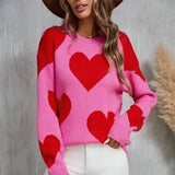 Valentine's Day Jacquard Pullover Sweater - Red