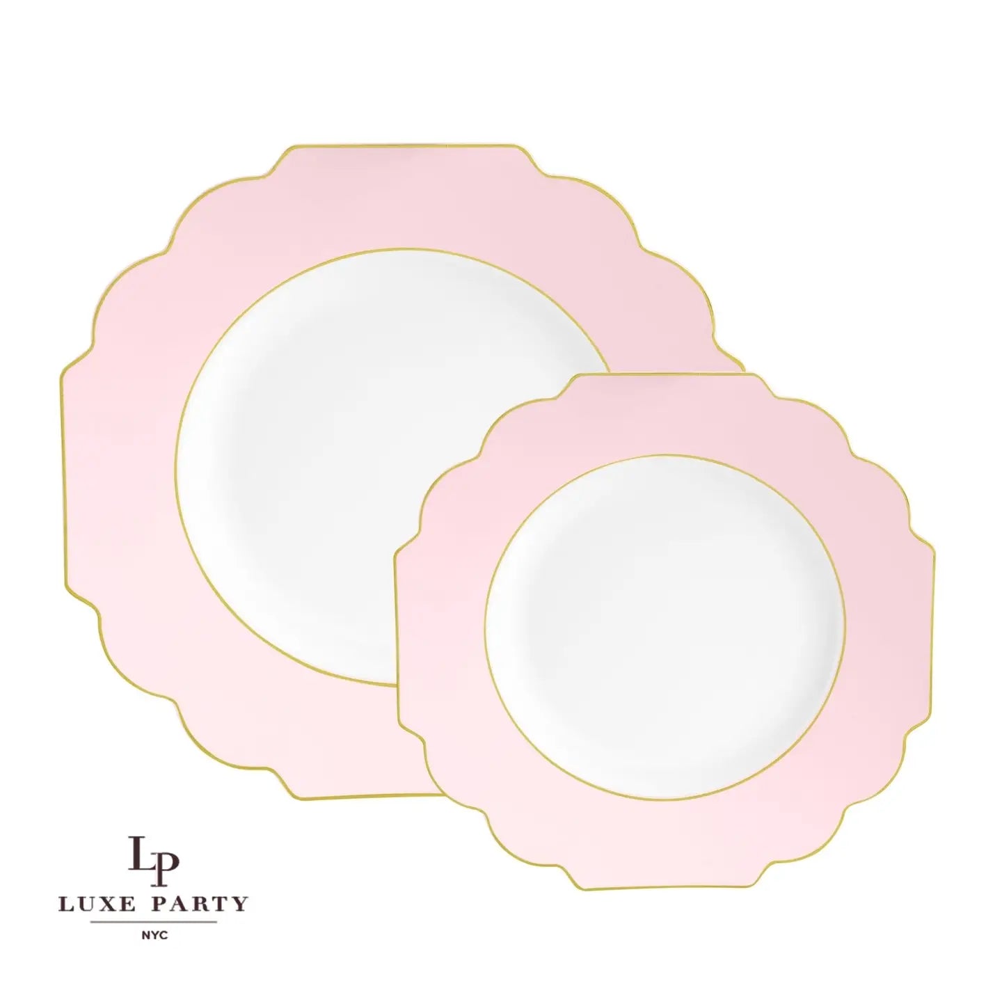 Scalloped Blush w/ Gold Plastic Dinner Plates