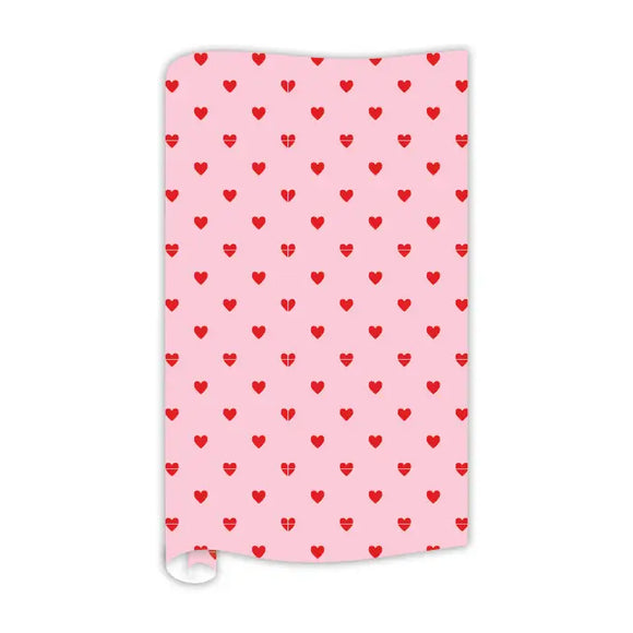 Handpainted Red Hearts on Pink 5 ft Wrapping Paper