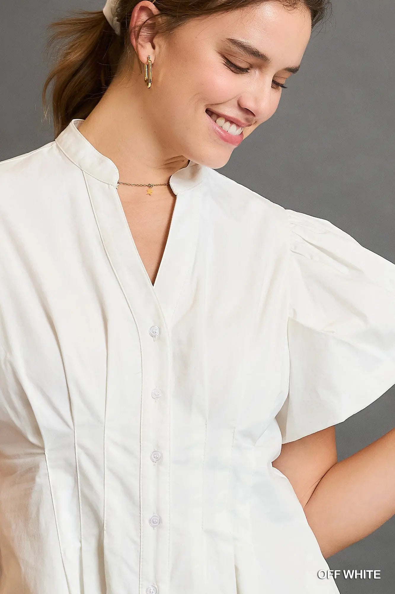 White Pleated Short Sleeve Dress