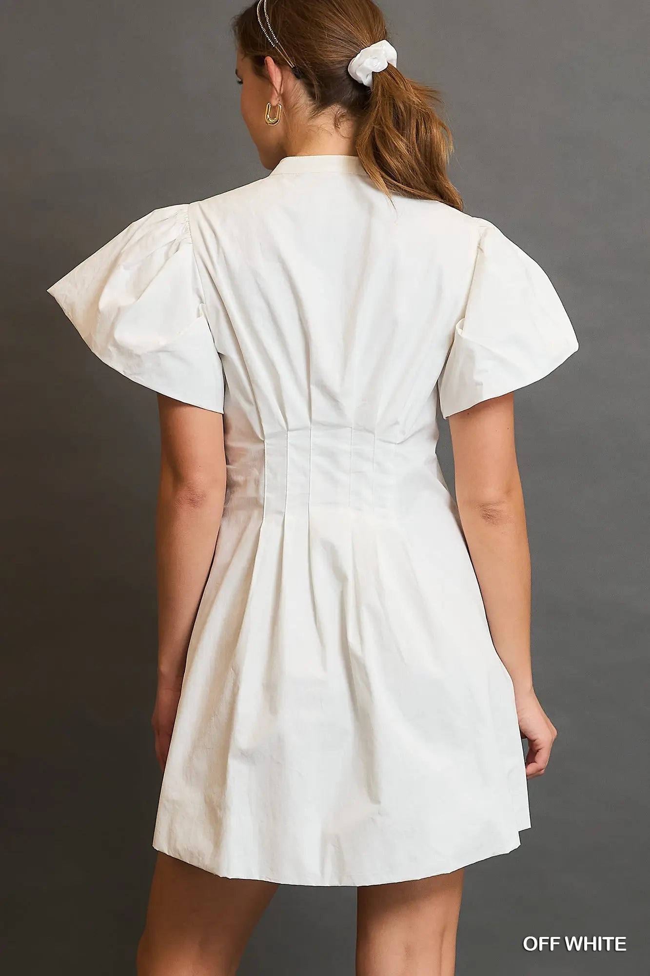 White Pleated Short Sleeve Dress