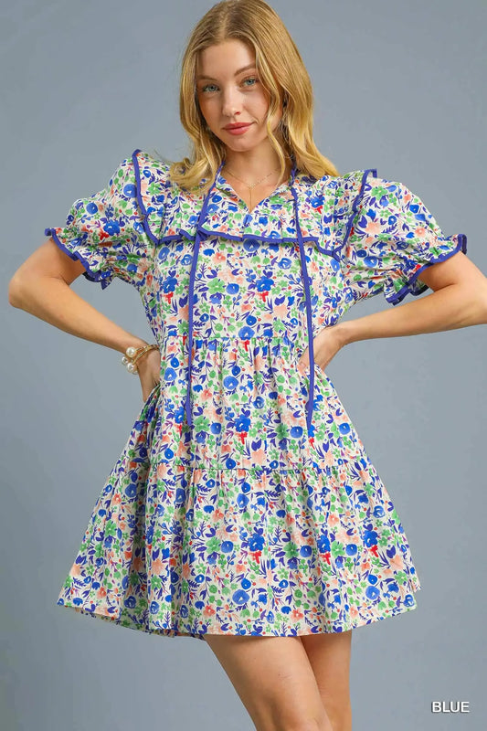 Ruffle Trim Floral Babydoll Dress