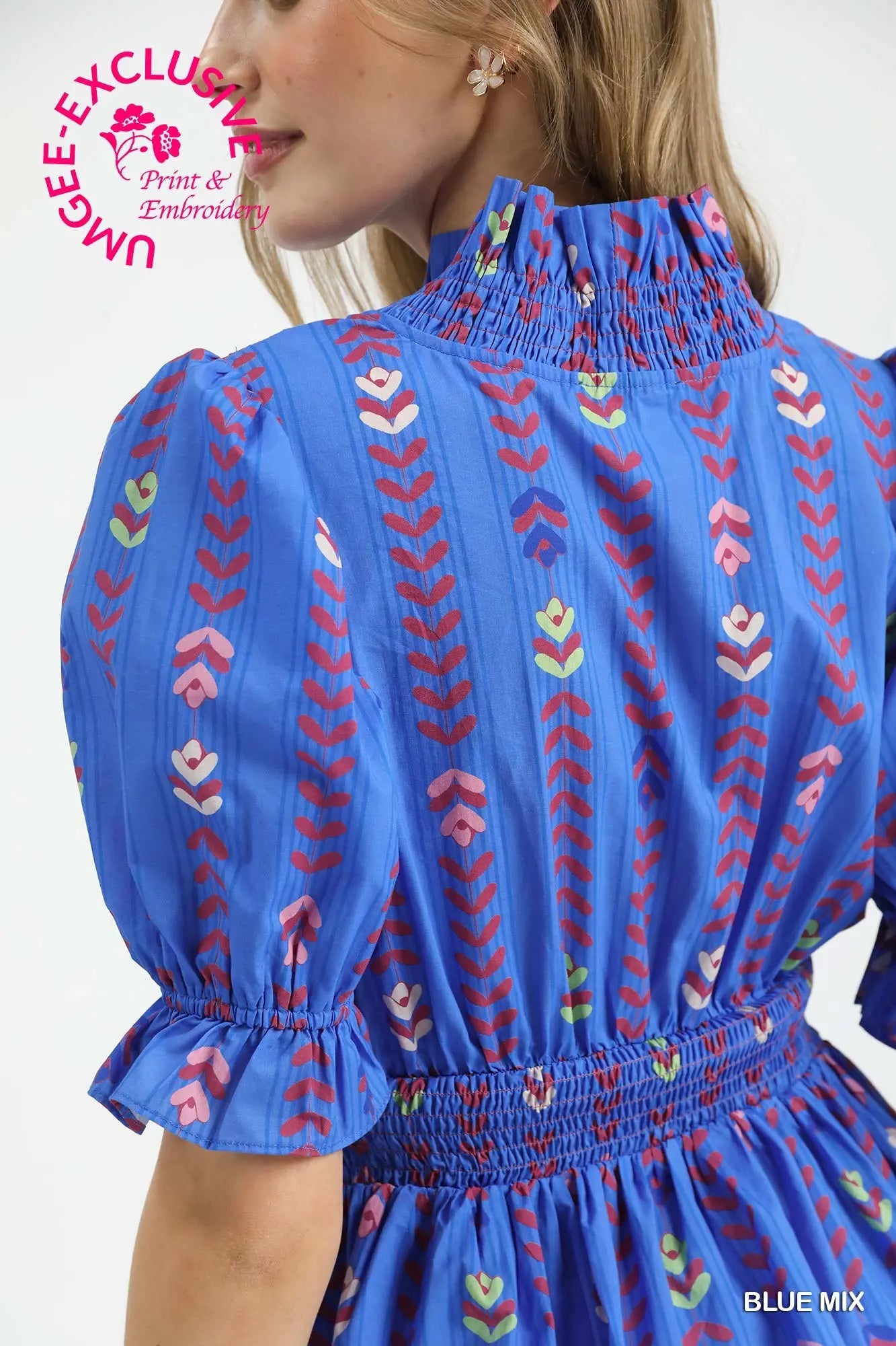 Smocked Waist Printed Blouse