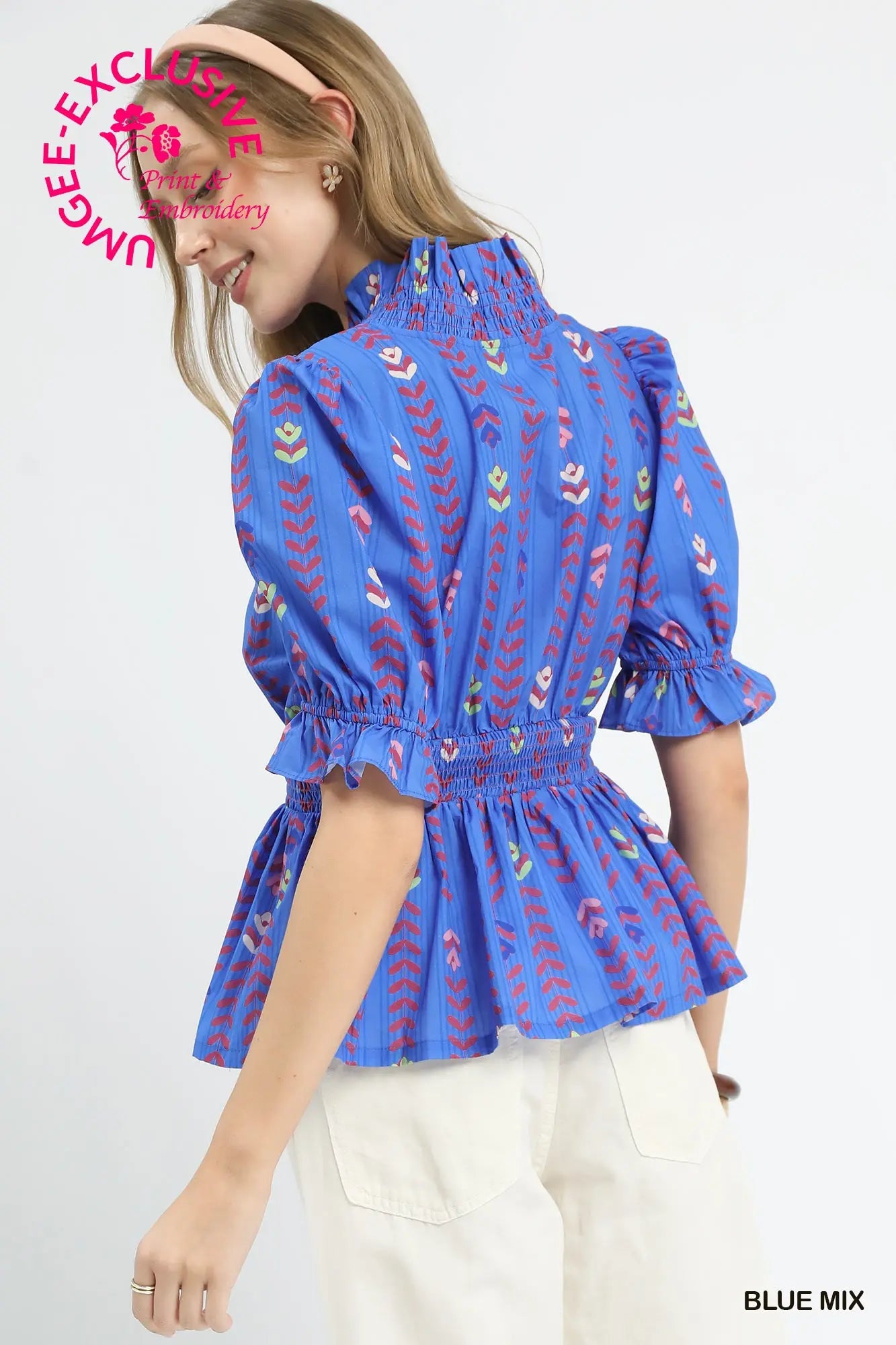 Smocked Waist Printed Blouse
