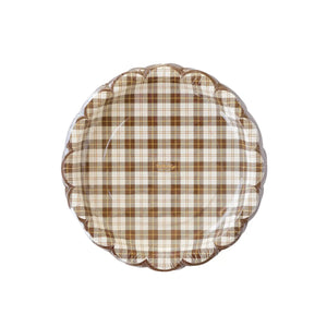 Harvest Scalloped Brown Plaid Dinner Plates