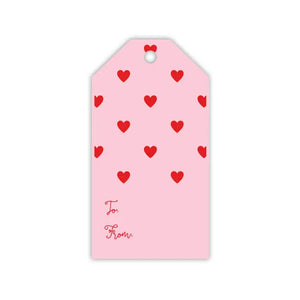 Handpainted Red Hearts On Pink Gift Tag