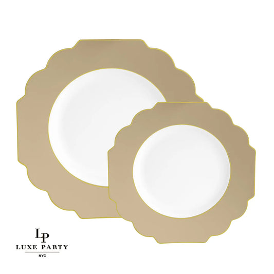 Scalloped Gold w/ White Plastic Dinner Plates
