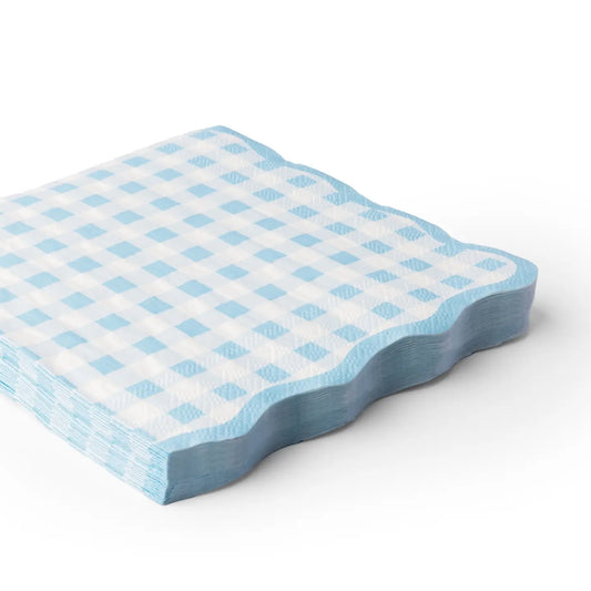 Elegant Sky Blue Gingham Dinner Napkins