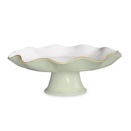 Carola Pedestal Cake Plate - Pistachio & White