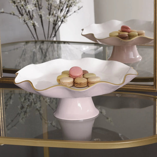 Carola Pedestal Cake Plate - Camellia & White