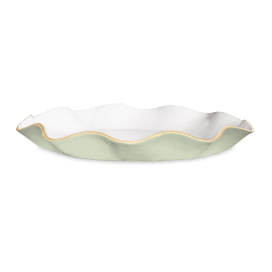 Carola Large Round Platter - Pistachio & White
